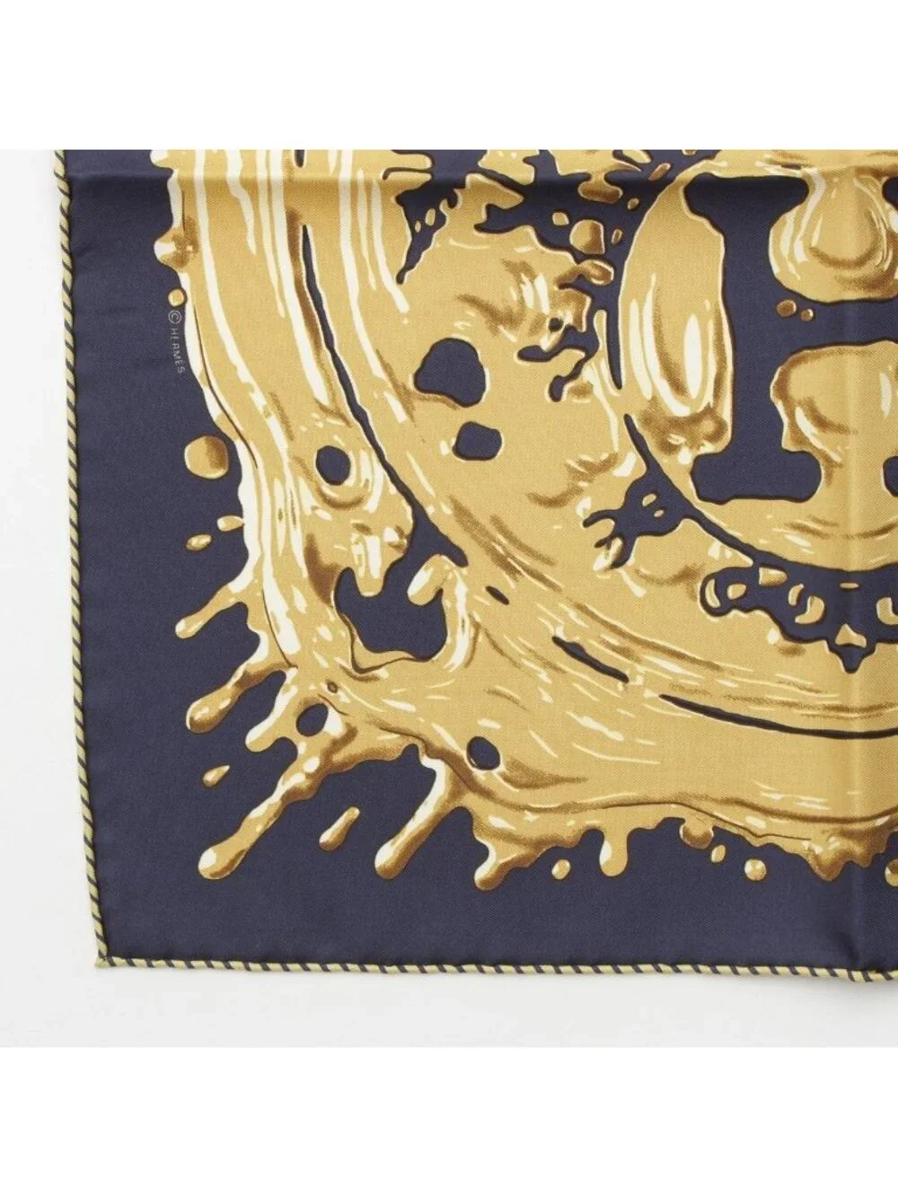 Hermes Carre 45 Peinture Fraiche Freshly Painted Silk Scarf Navy Gold - Picture 4 of 10
